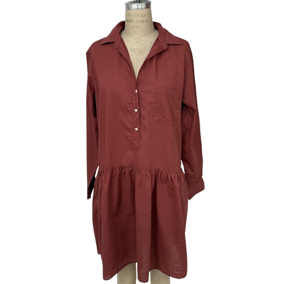 Grayson Dresses & Skirts - Grayson Shirt Dress Womens Large (4) Dusty Red Cotton Tiered Buttons Drop Waist
